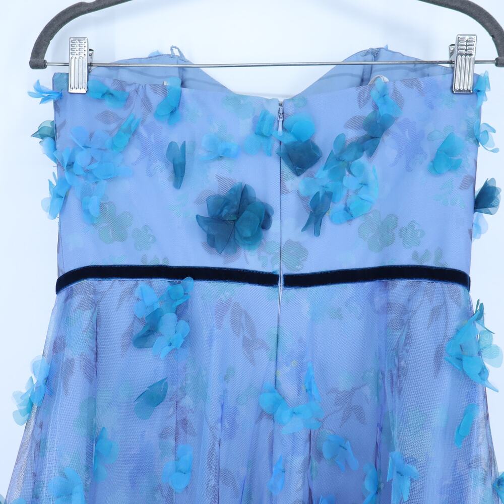 MARCHESA NOTTE 3D Floral Formal Dress Blue Strapless Women's 6 - Picture 6 of 10